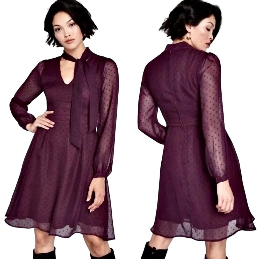 NWT ModCloth Apogee Of Elegance Burgundy Swiss Dot Chiffon Pinup Dress Retro 6